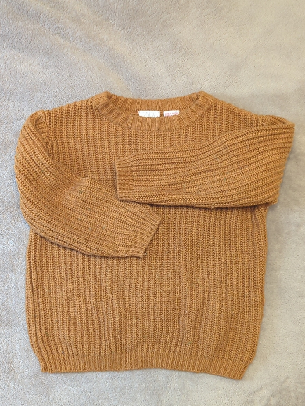 Kid's Chunky Crewneck Sweater in Camel 3-4y